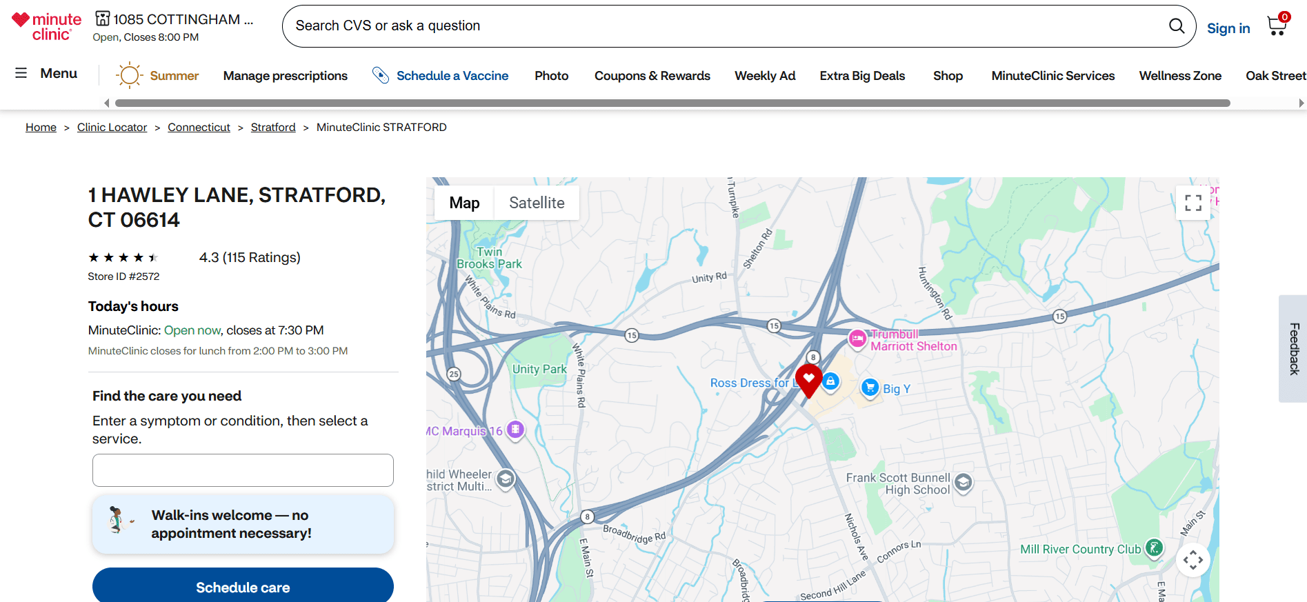 CVS MinuteClinic website