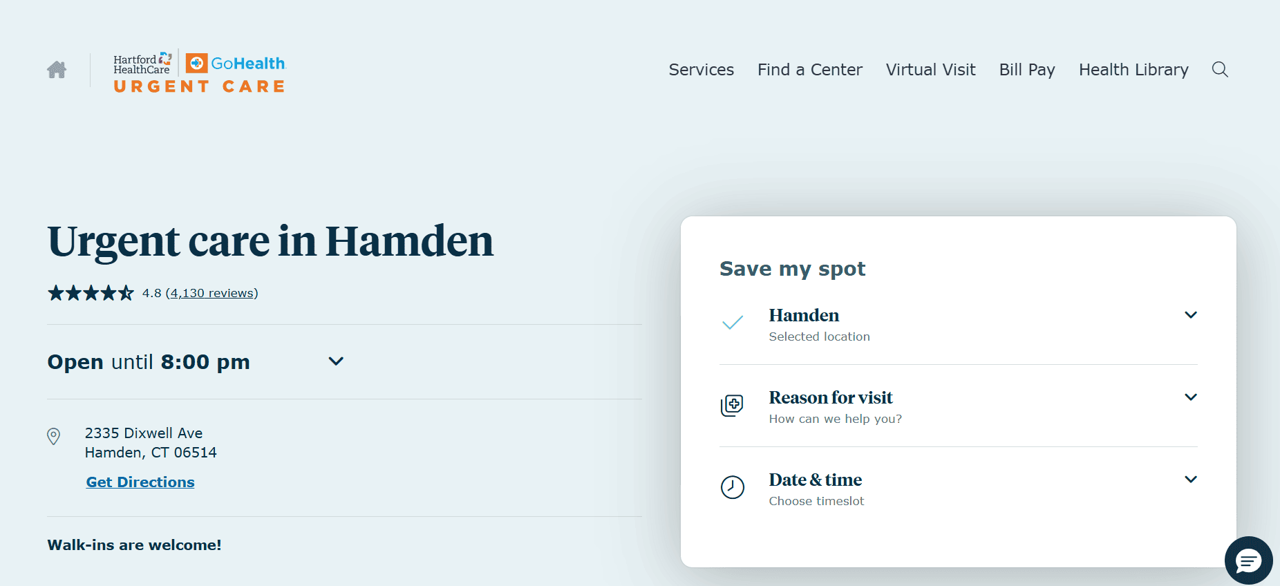 Hartford HealthCare-GoHealth Urgent Care website