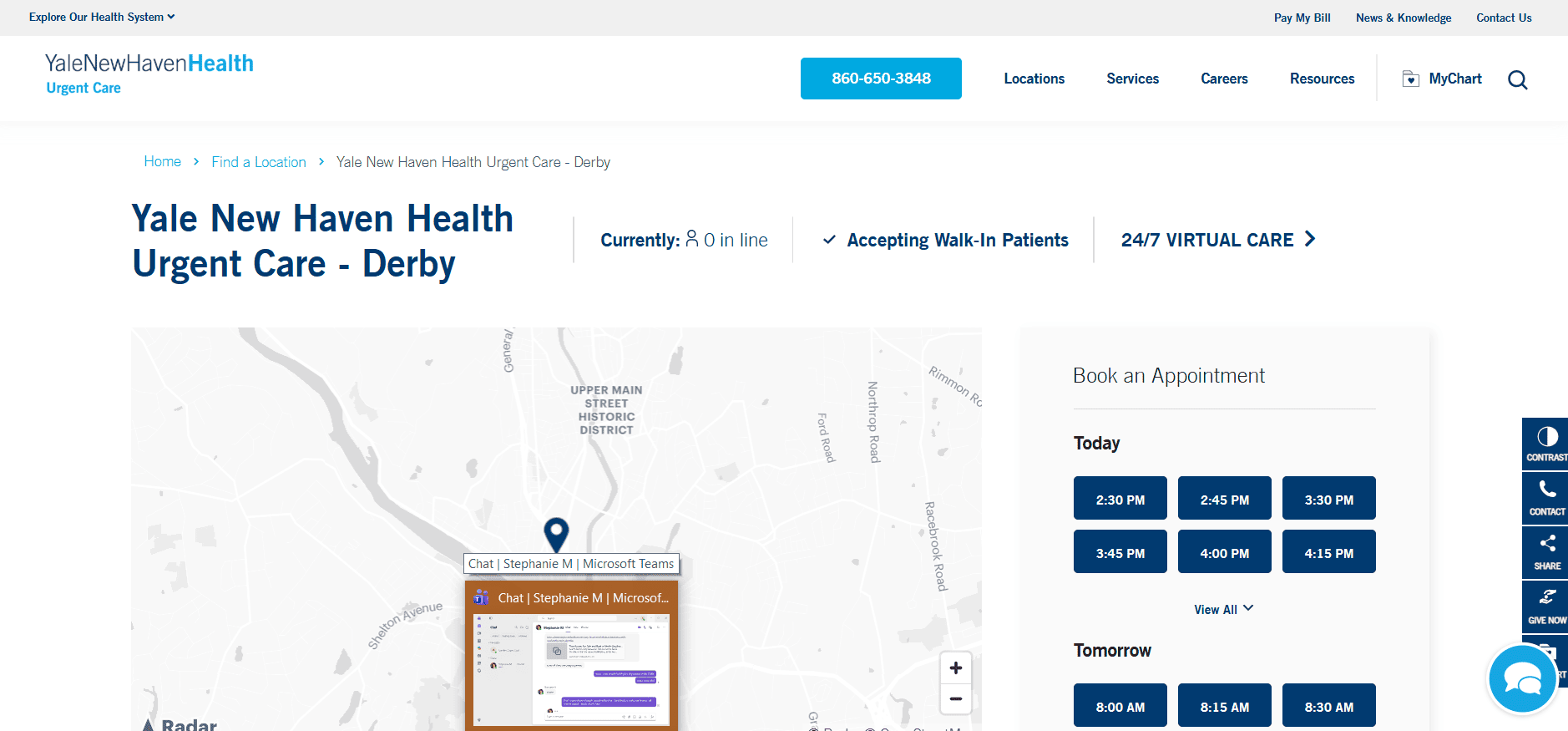 Yale New Haven Health Urgent Care – Derby website