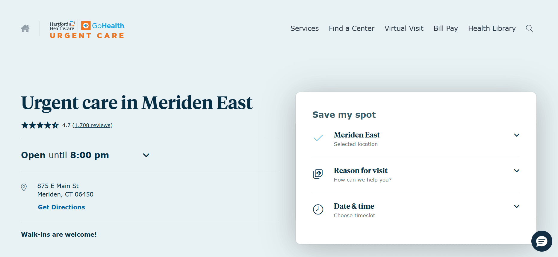Hartford HealthCare GoHealth Urgent Care, Meriden East website