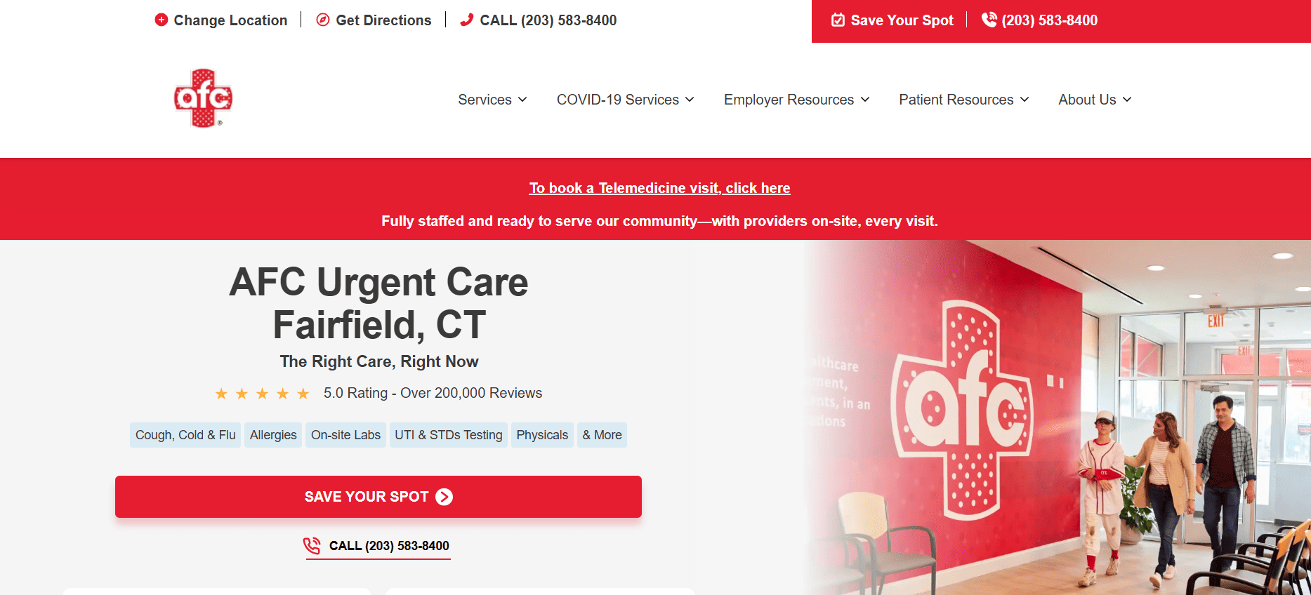 AFC Urgent Care website