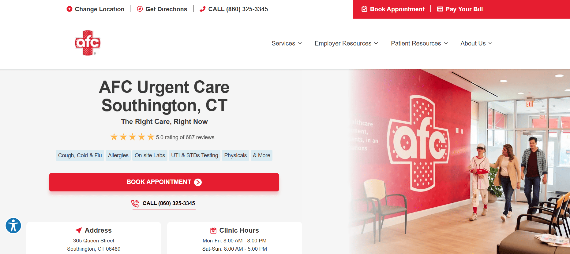 AFC Urgent Care Southington website