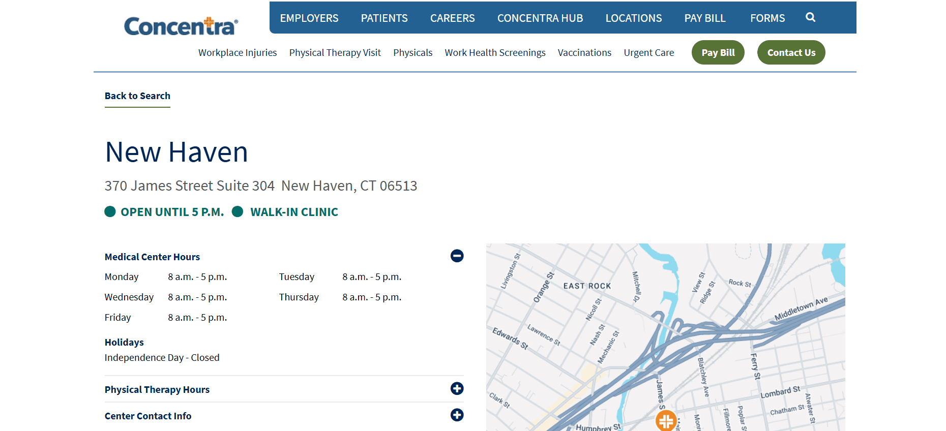 Concentra Urgent Care website