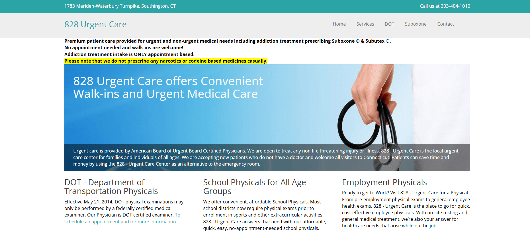 828 Urgent Care website