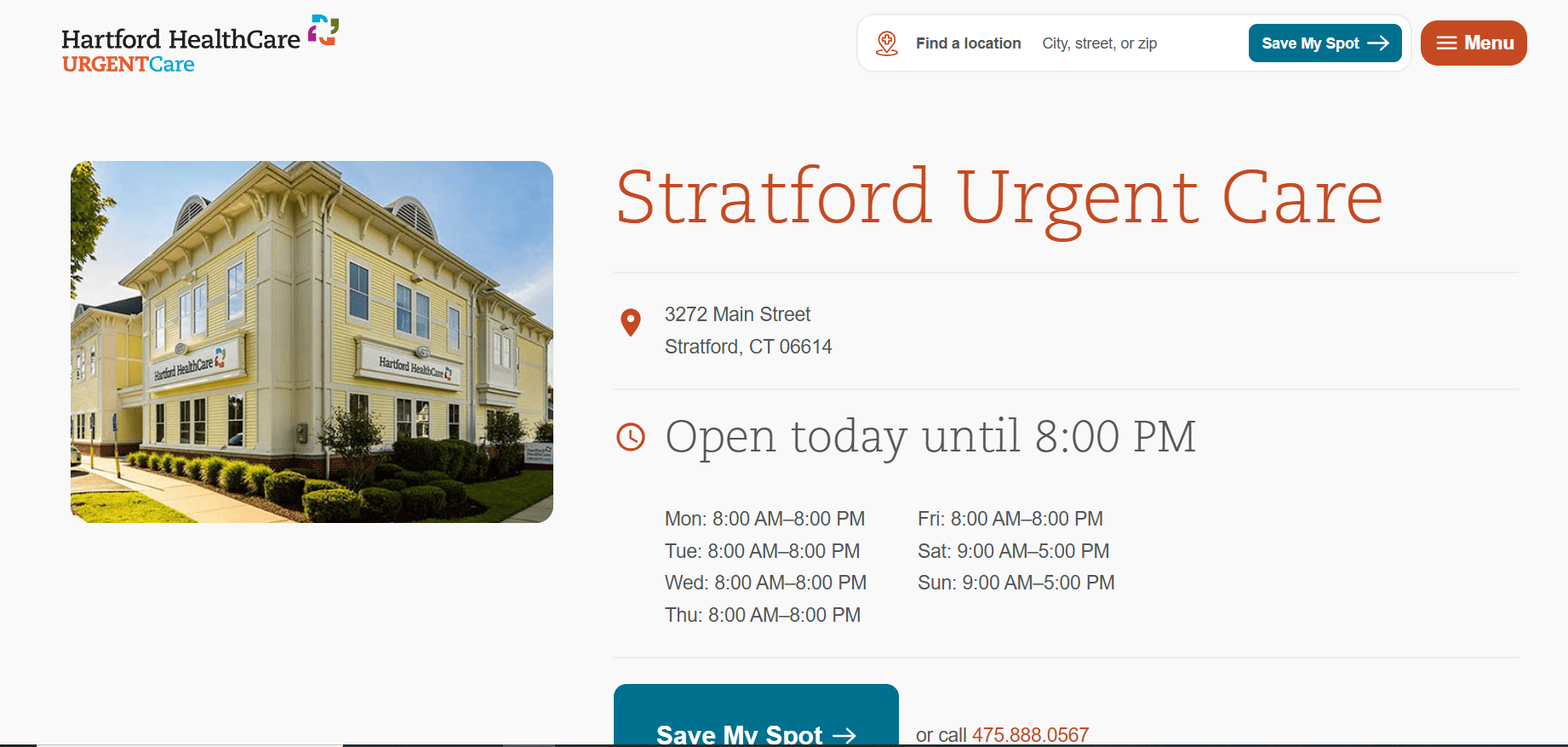 Hartford HealthCare Urgent Care website