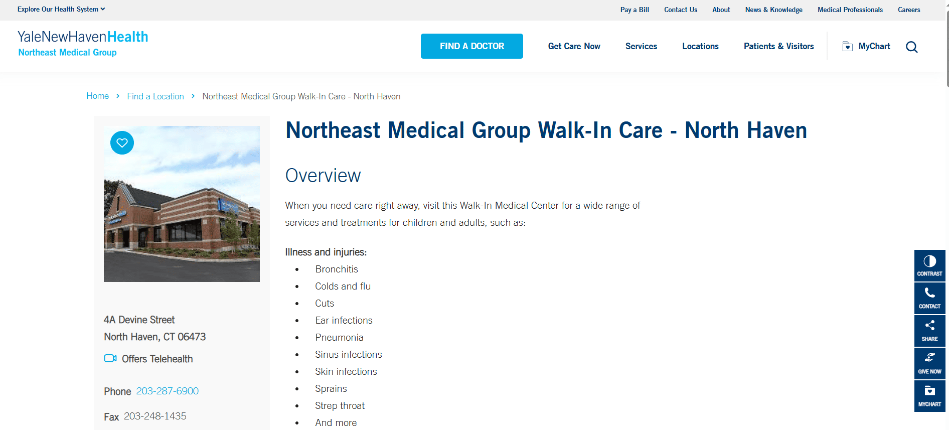 Northeast Medical Group Walk-In Care website