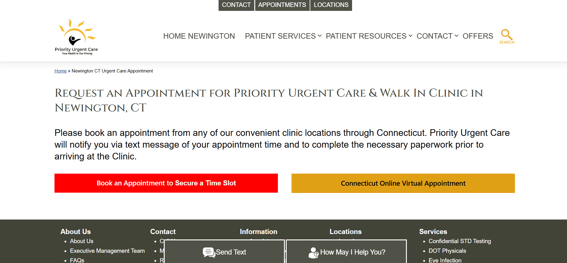 Priority Urgent Care Newington website