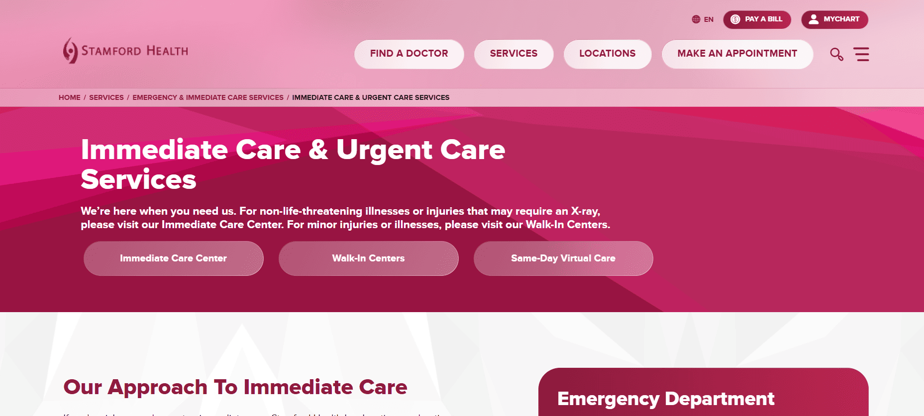 Stamford Health Medical Group Walk-In Center website