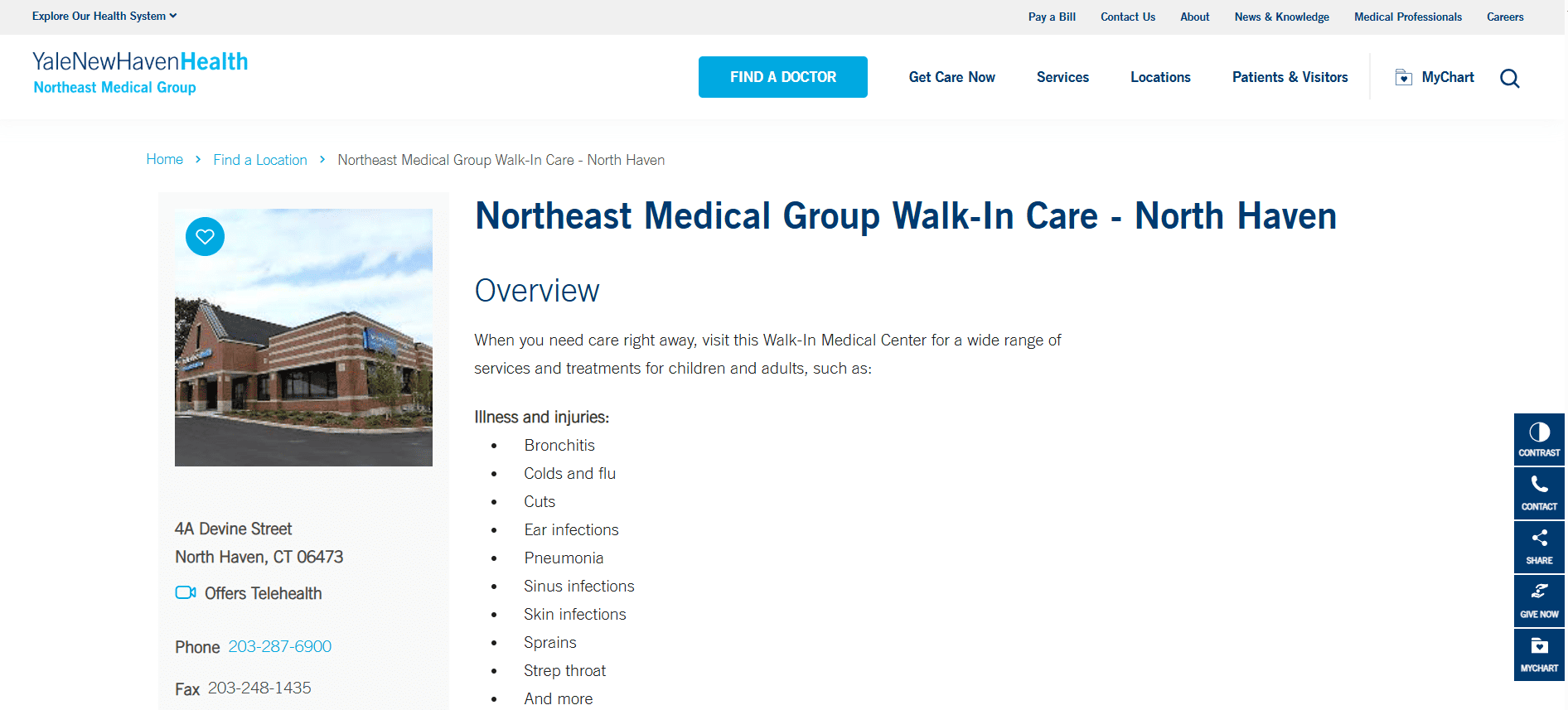 Northeast Medical Group Walk-In Care website