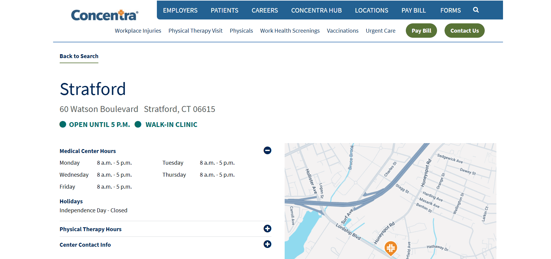Concentra Urgent Care website