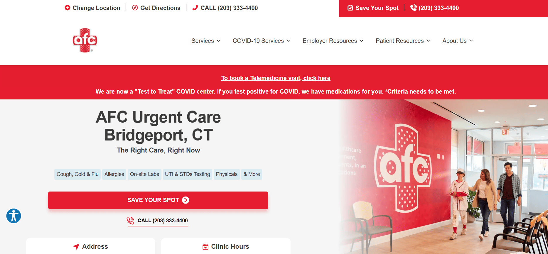 AFC Urgent Care Bridgeport website