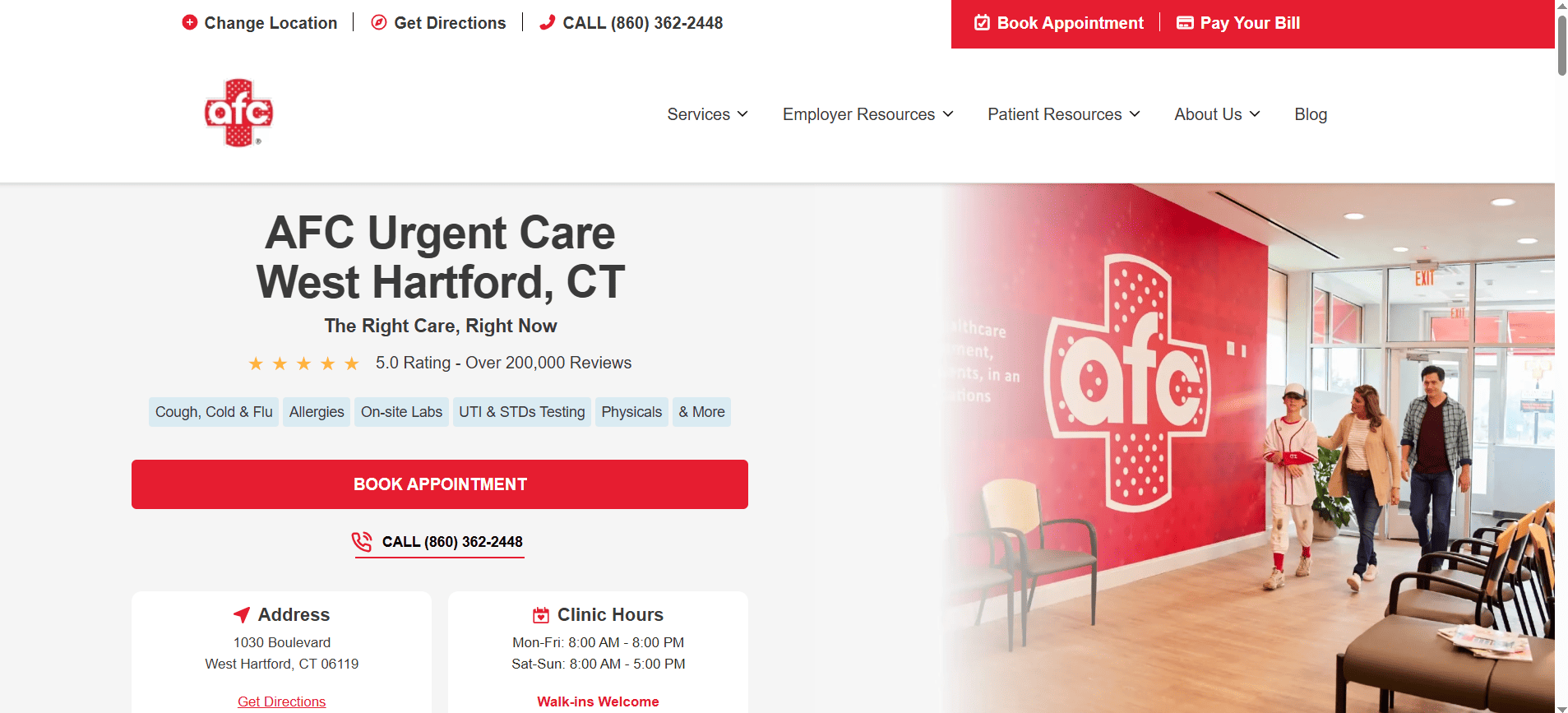 AFC Urgent Care West Hartford website