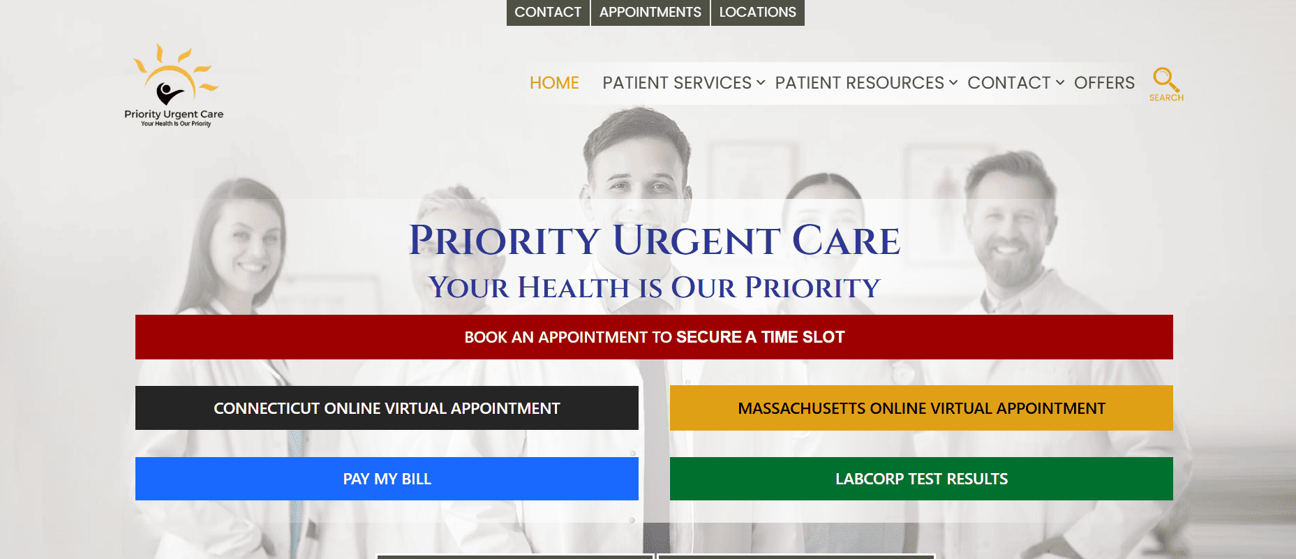 Priority Urgent Care website