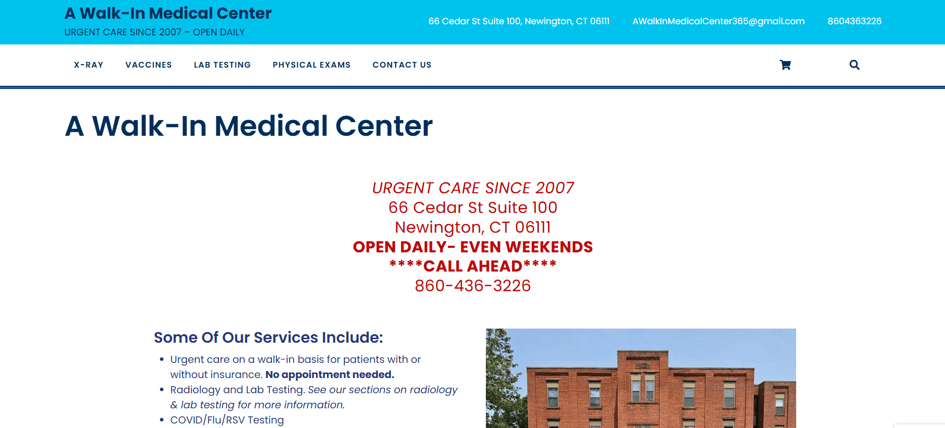 A Walk-In Medical Center website