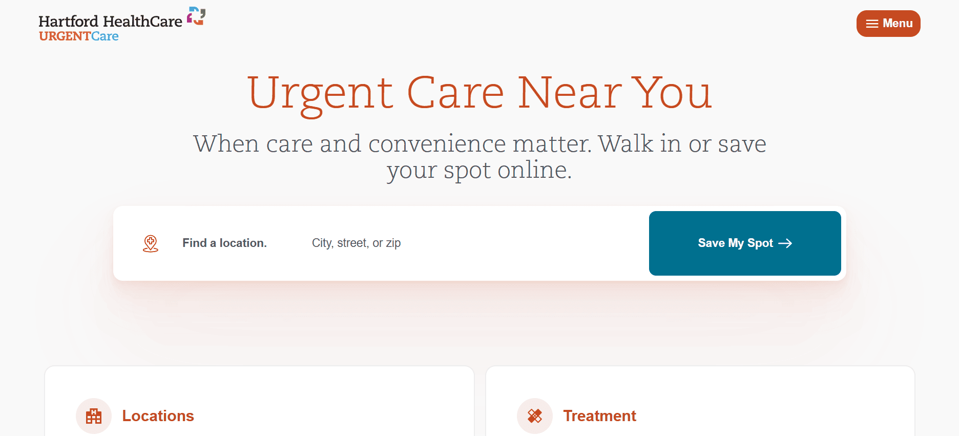 Hartford HealthCare Urgent Care website